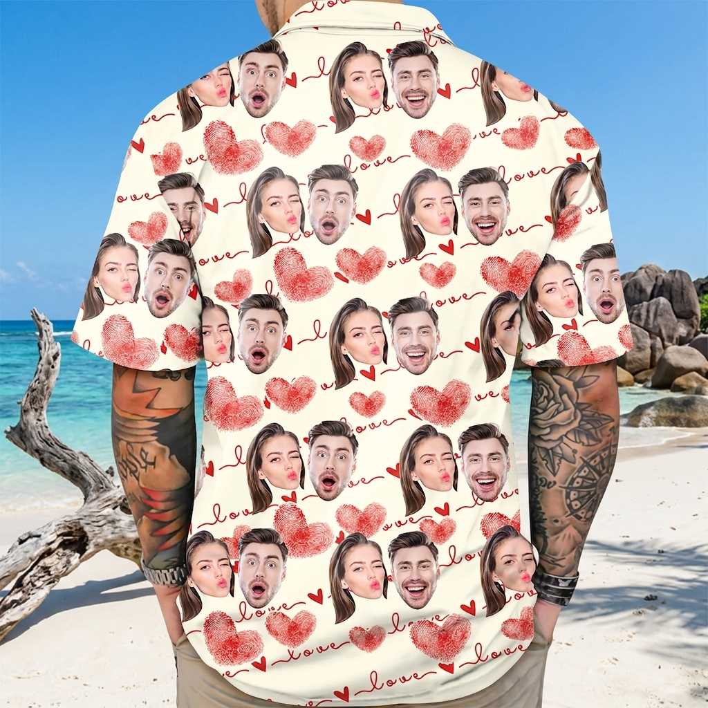 Custom Couple Heart Pattern Hawaii Hawaiian Shirt — Couple Gift K6CUR