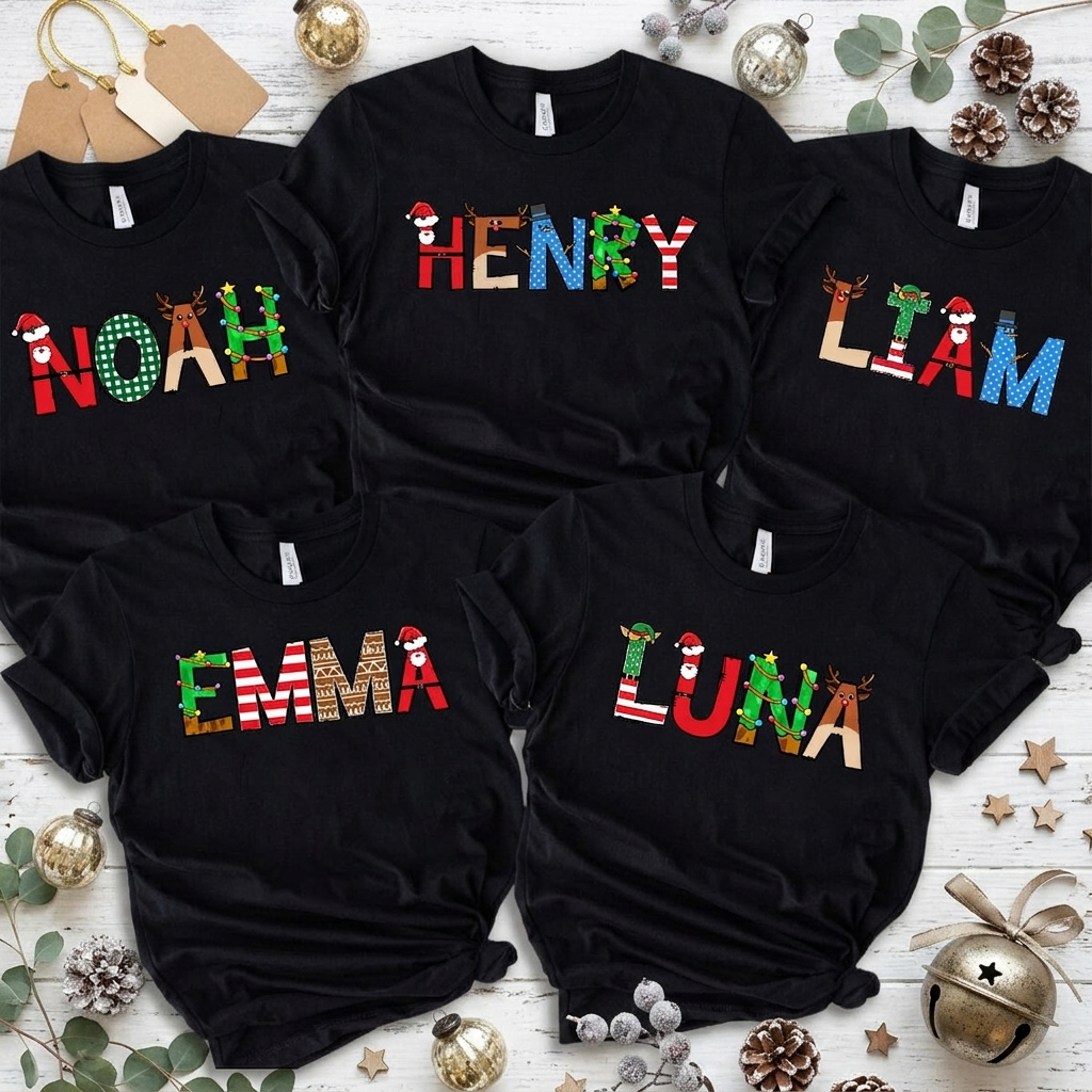 Custom Name Christmas Design Family T-Shirt — Family Gift 5QUW2