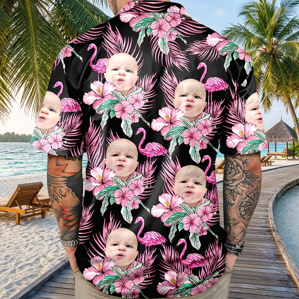 Custom Funny Photo Kid Flamingo Hawai Shirt Summer Gift, Family Gift