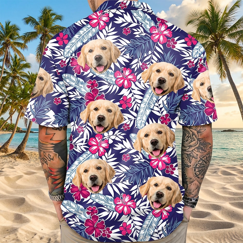 Custom Photo Funny Face Dog Family Hawaiian Shirt Summer Gift