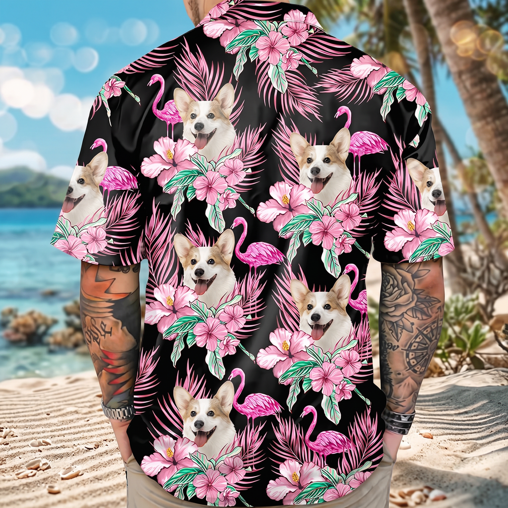 Custom Funny Photo Dog Flamingo Hawaiian Shirt