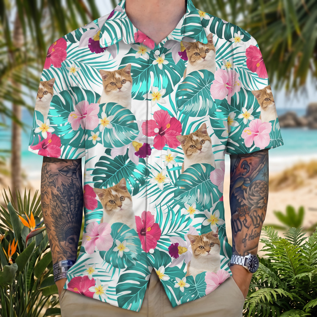 Custom Cat Photo Tropical Style Hawaiian Shirt