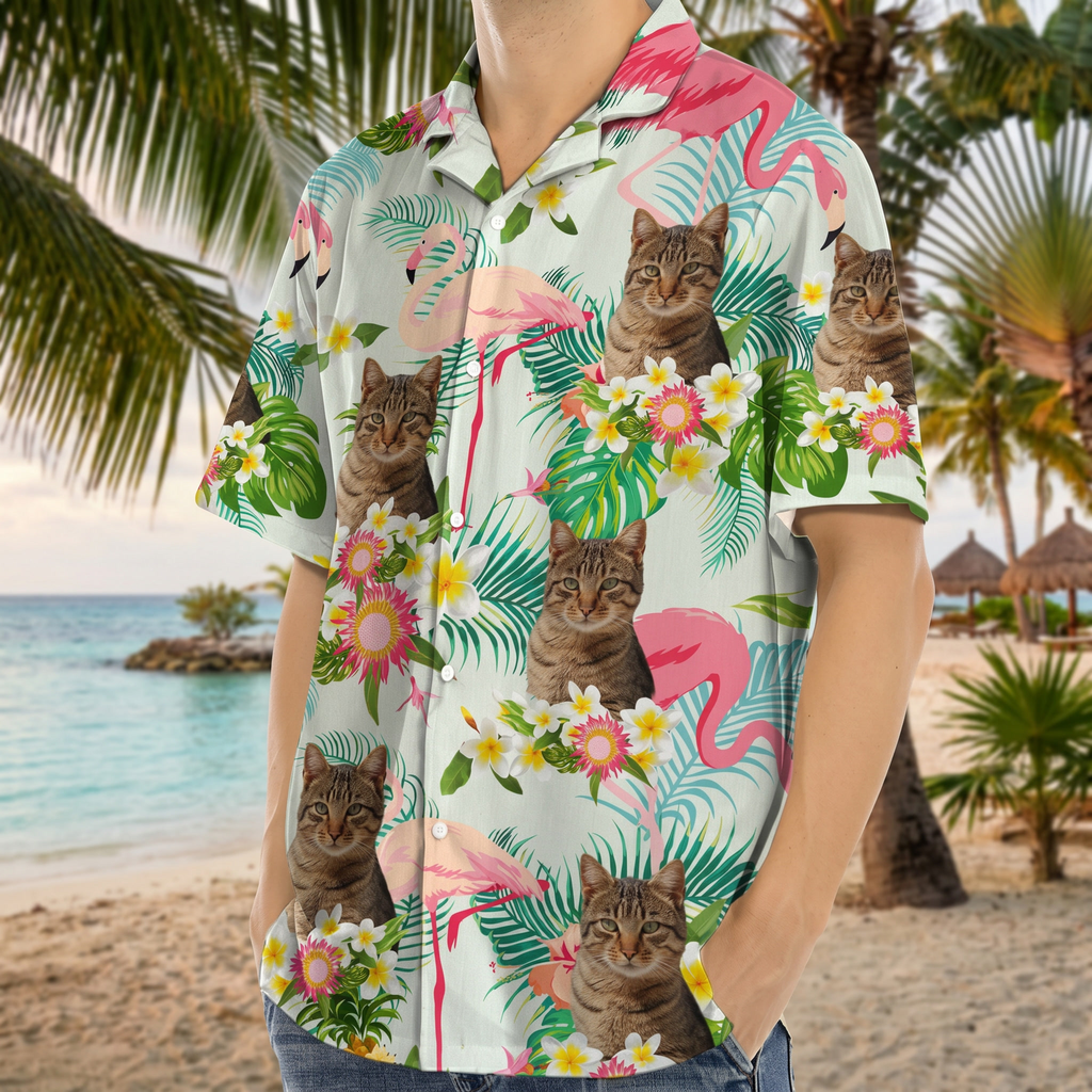 Custom Cat Dog Photo Men's Hawaiian Shirt