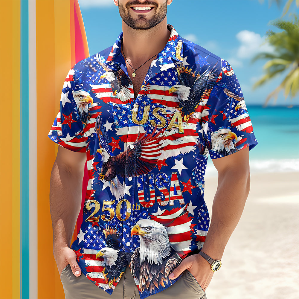 Custom Usa 250 Anniversary Hawaiian Shirt - white background product photo