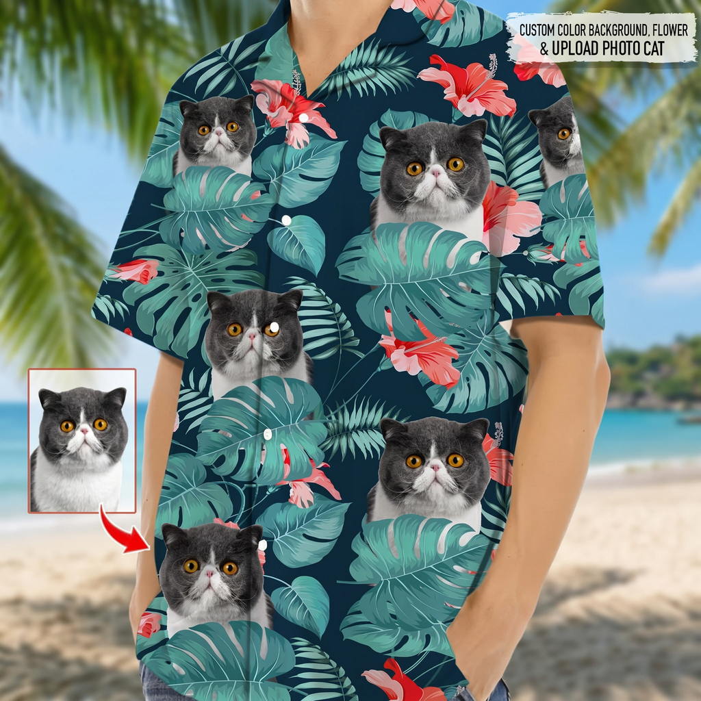 Personalized Photo Upload Cat Men's Hawaiian Shirt,