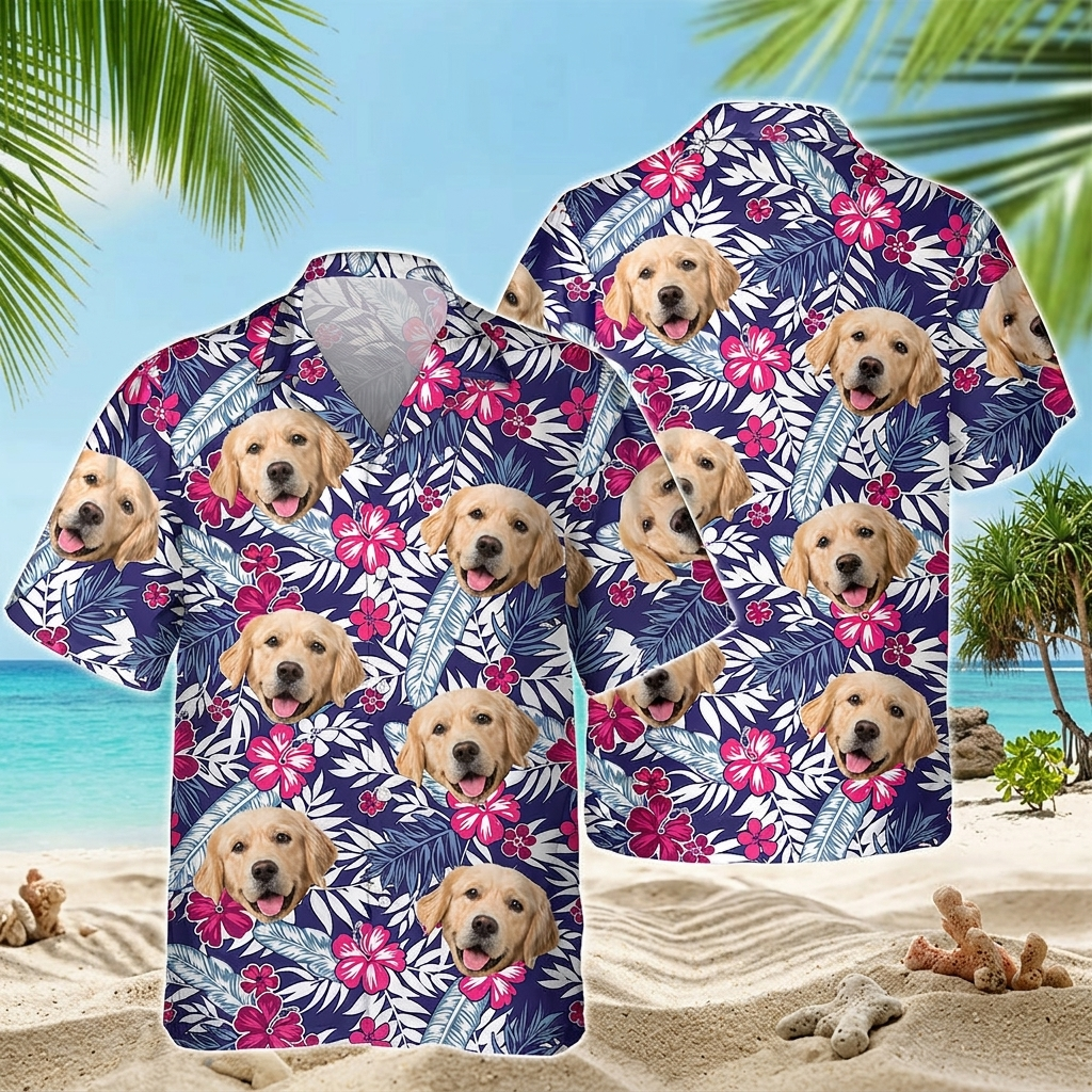 Custom Photo Funny Face Dog Family Hawaiian Shirt Summer Gift