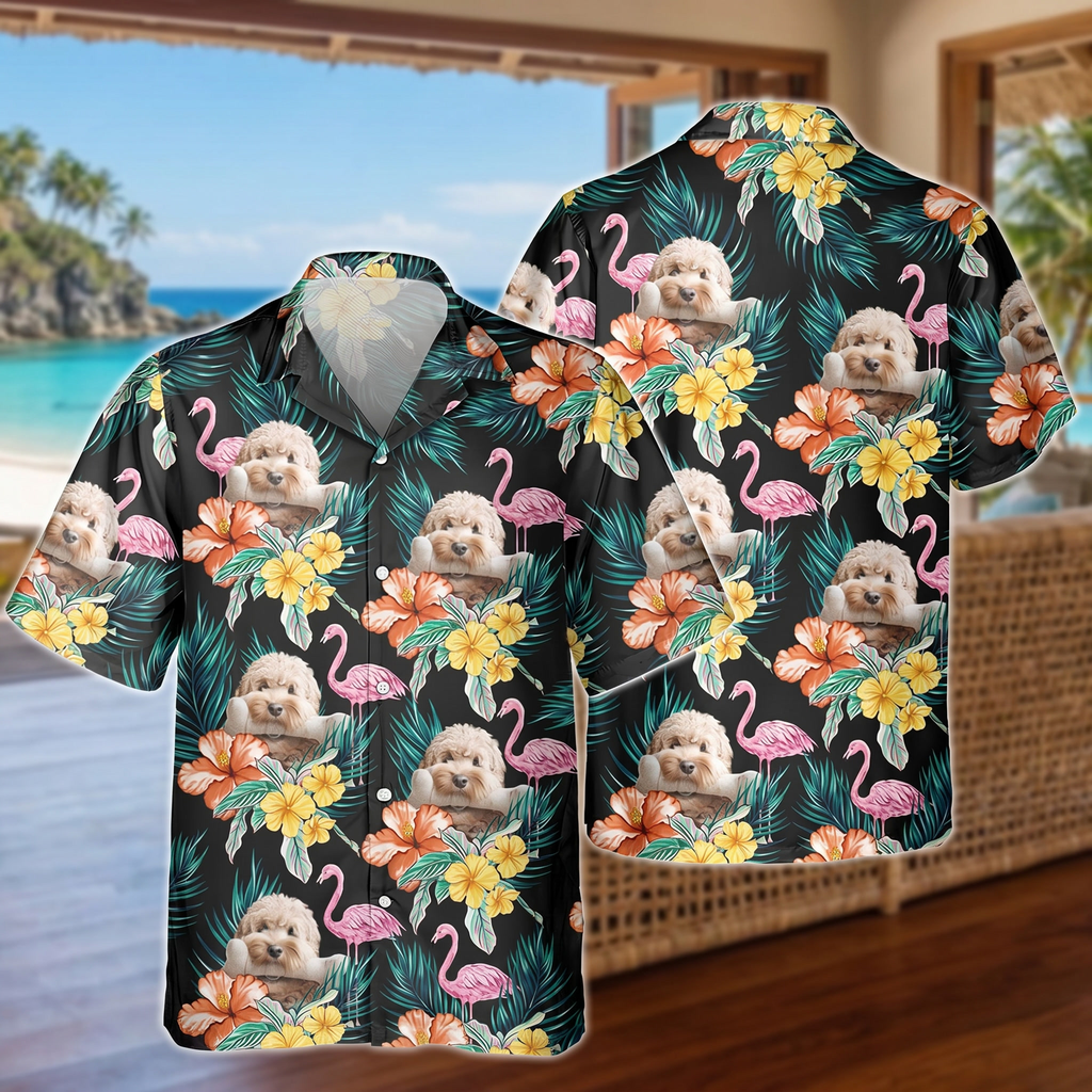 Custom Funny Photo Dog Flamingo Hawaiian Shirt