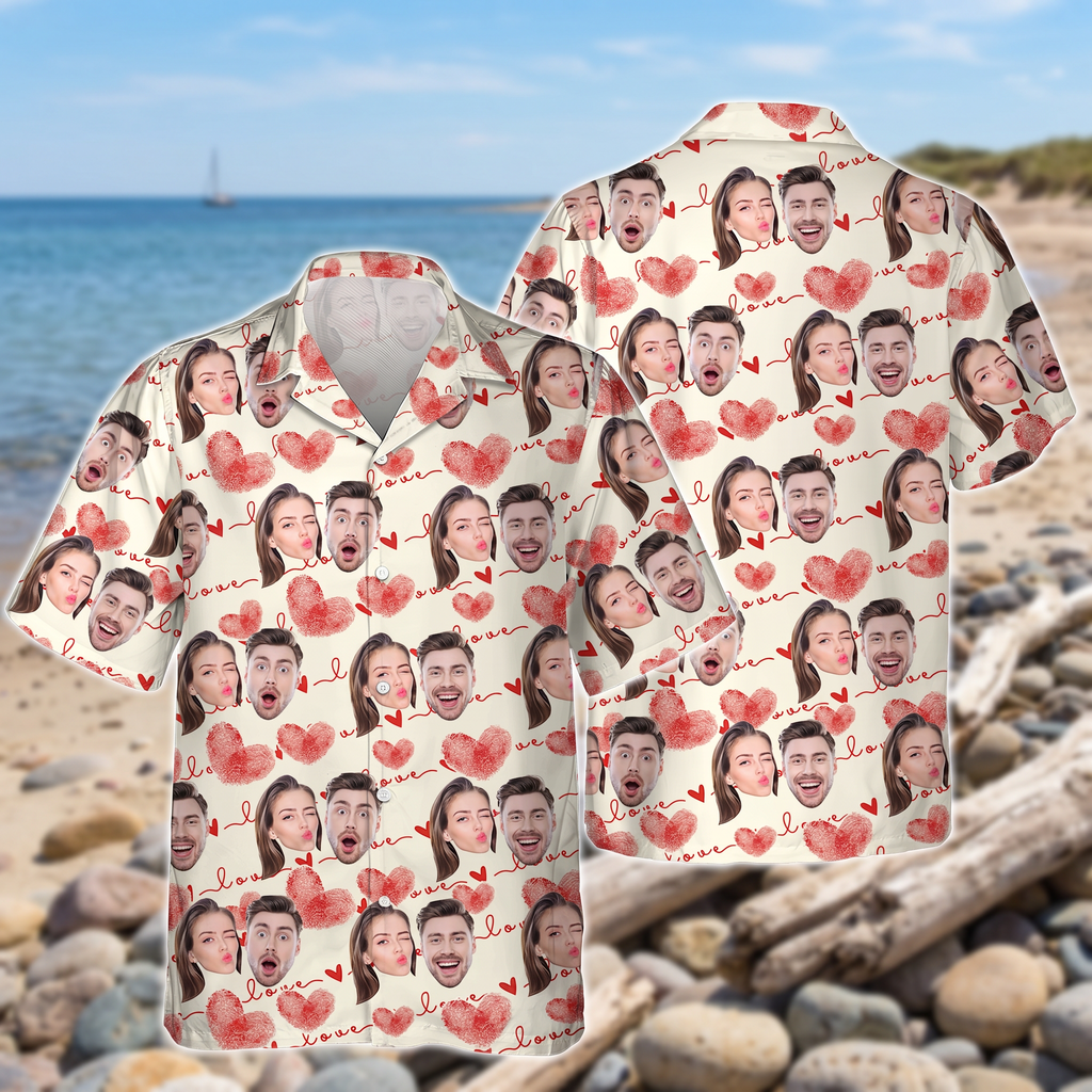 Custom Couple Heart Pattern Hawaiian Shirt — Couple Gift SWGKN