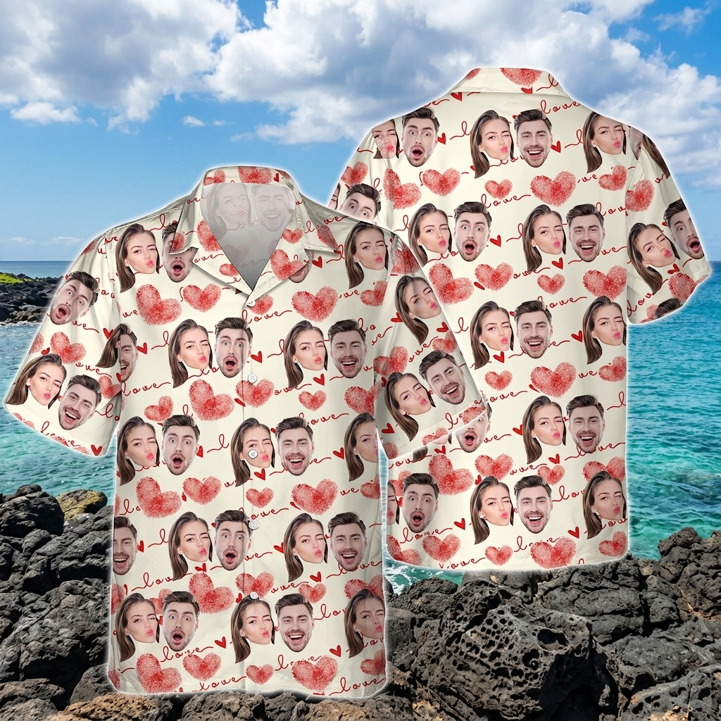 Custom Couple Heart Pattern Hawaii Hawaiian Shirt — Couple Gift K6CUR