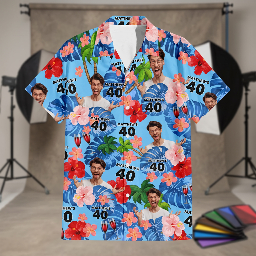 Custom Birthday Photo Tropical Style Hawaiian Shirt Summer Gift