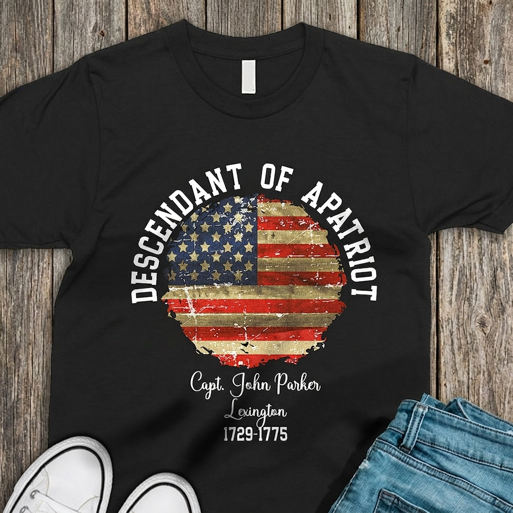 Custom Personalized Name Descendant Patriot T-Shirt — Patriotic Gift PA8YW