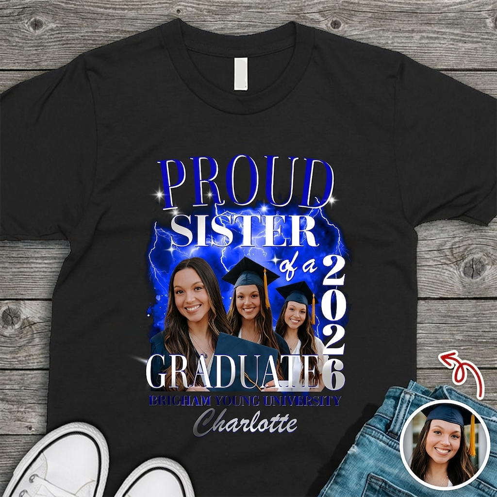 Custom Photo Proud Mom of a 2026 Graduate – Family Matching Graduation Dark Shirt