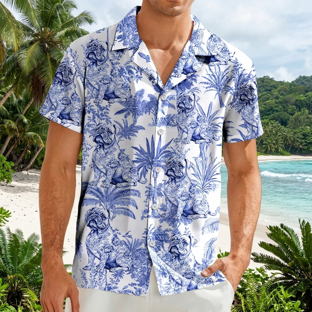 Custom Dog Breeds Chinoiserie Toile Hawaiian Shirt — Gift for Dad XH8VP