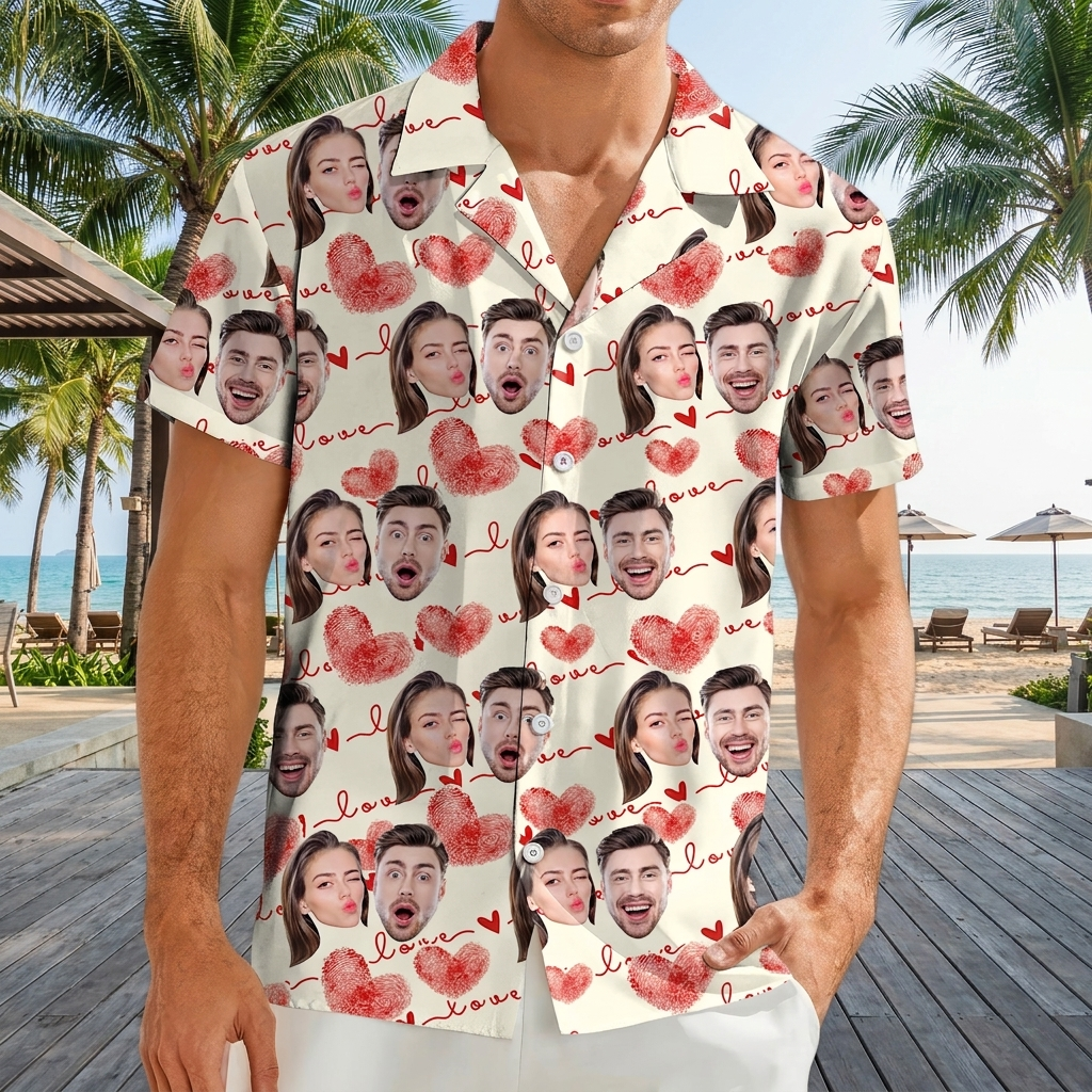 Custom Couple Heart Pattern Hawaii Hawaiian Shirt — Couple Gift K6CUR