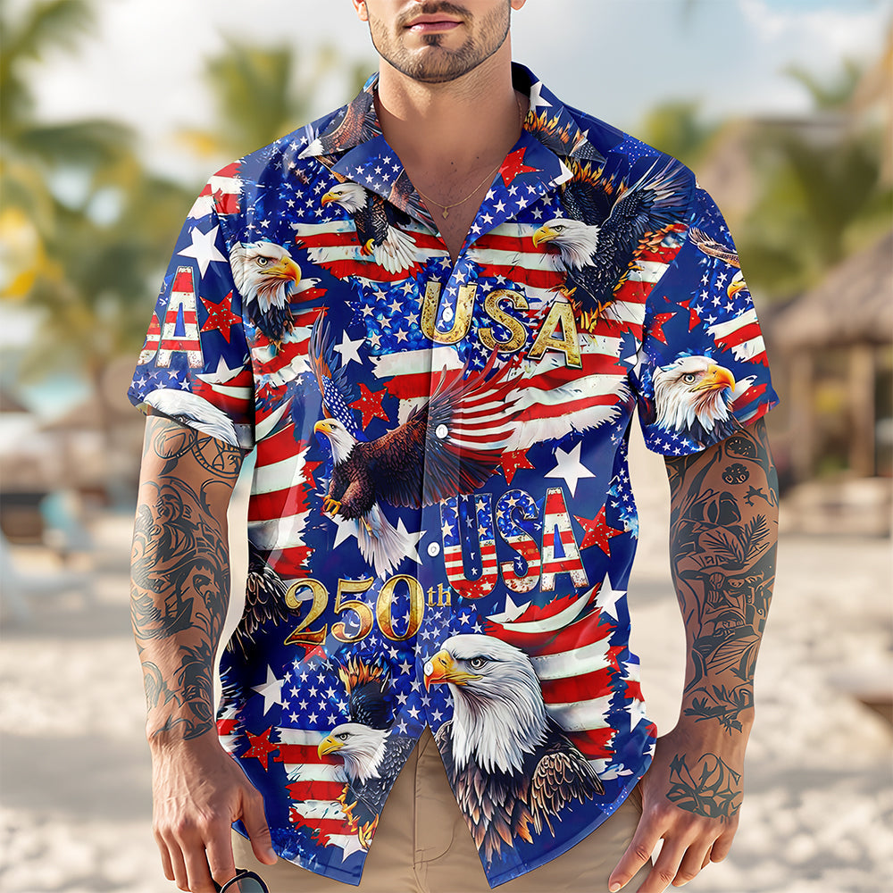 Custom Usa 250 Anniversary Hawaiian Shirt - fabric material detail