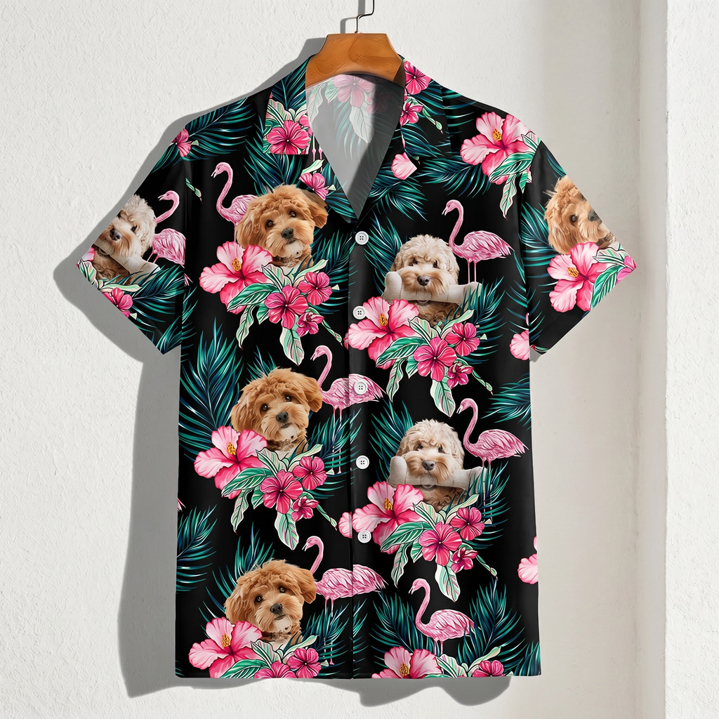 Custom Funny Photo Dog Flamingo Hawaiian Shirt