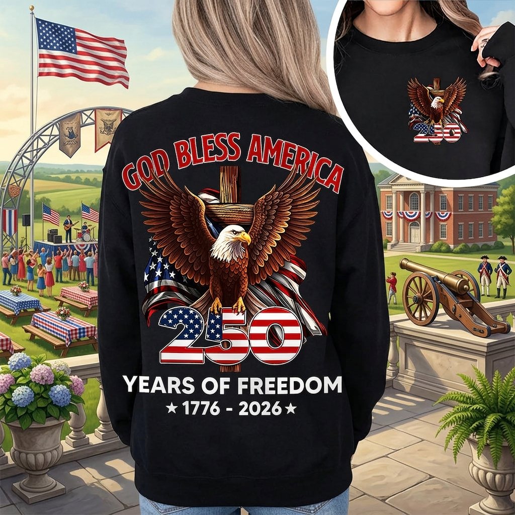 God Bless America - Celebrate 250 Years Of Freedom 1776 - 2026 Back & Front Dark Shirt