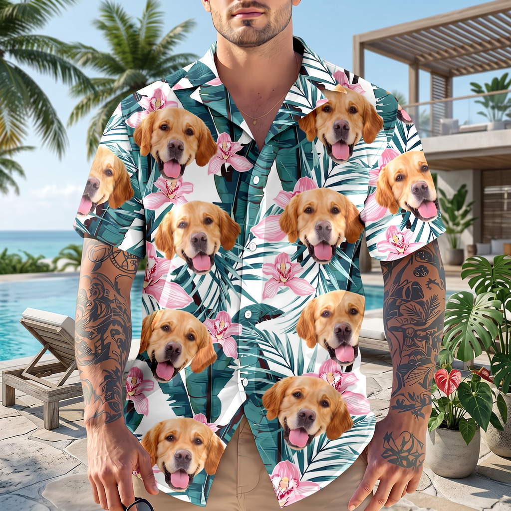 Custom Funny Face Dog Cat Hawaiian Shirt — Gift for Dad ZZW5W
