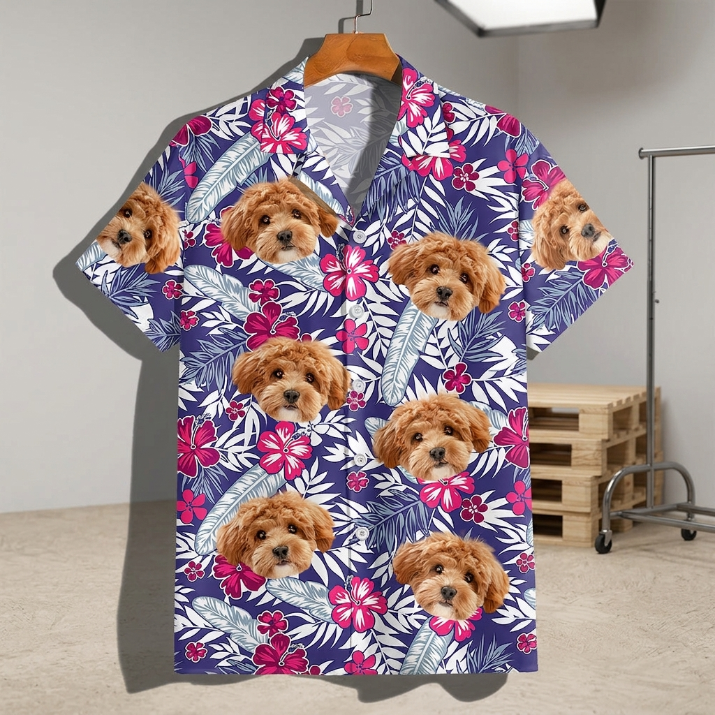 Custom Photo Funny Face Dog Family Hawaiian Shirt Summer Gift
