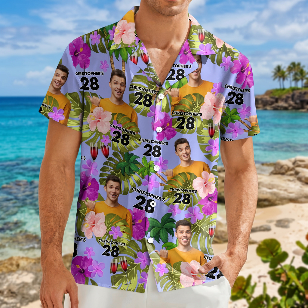 Custom Birthday Photo Tropical Style Hawaiian Shirt Summer Gift