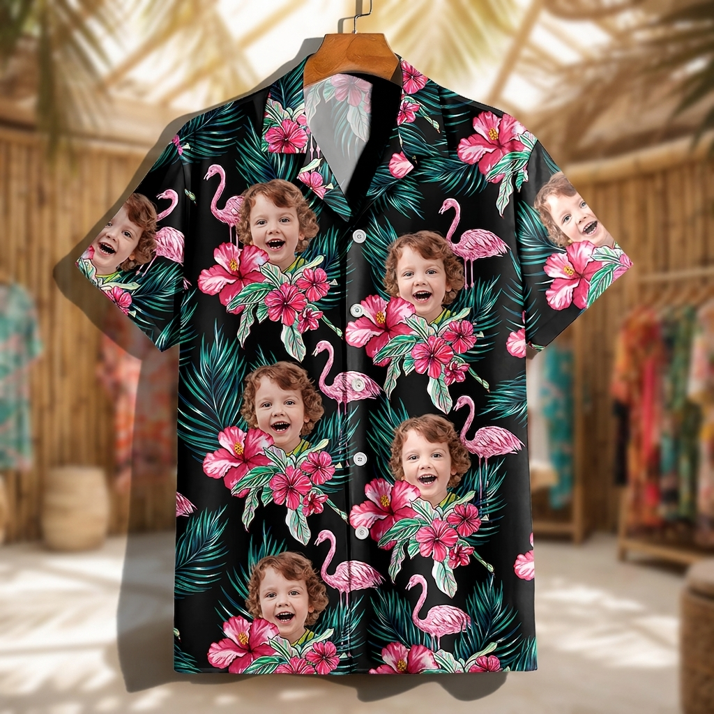 Custom Funny Photo Kid Flamingo Hawai Shirt Summer Gift, Family Gift