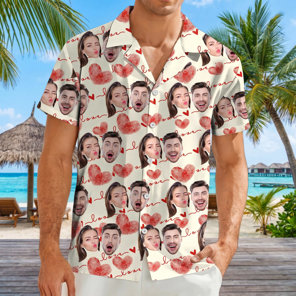 Custom Couple Heart Pattern Hawaiian Shirt — Couple Gift SWGKN