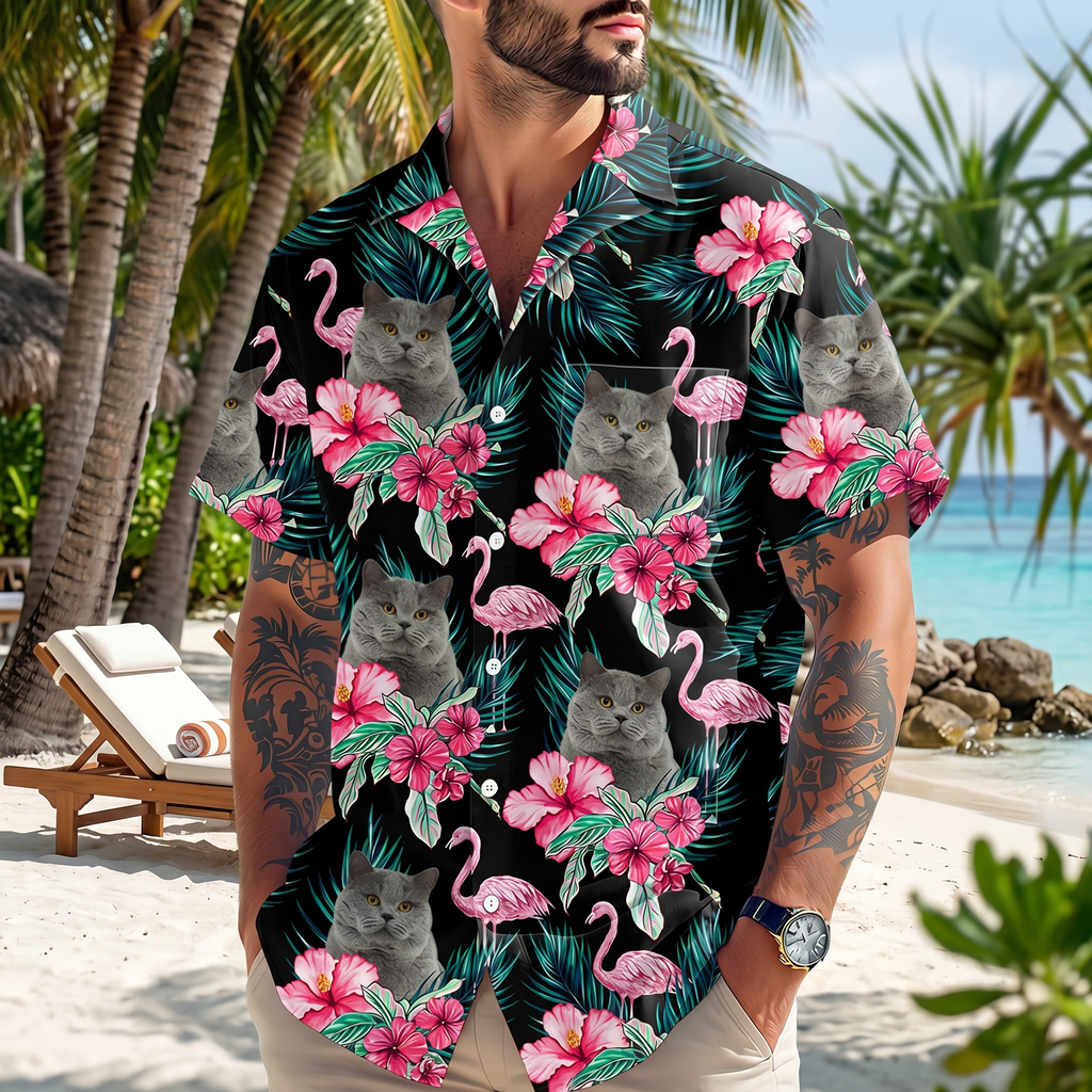 Custom Funny Photo Cat Flamingo Hawaiian Shirt Summer Gift