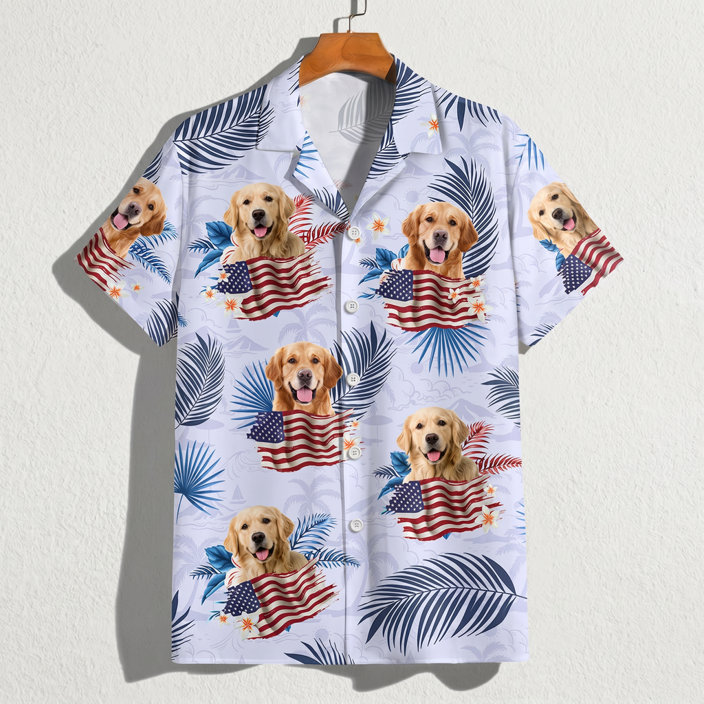 Custom Dog Cat America Hawaiian Shirt — Gift for Dad HR6EN