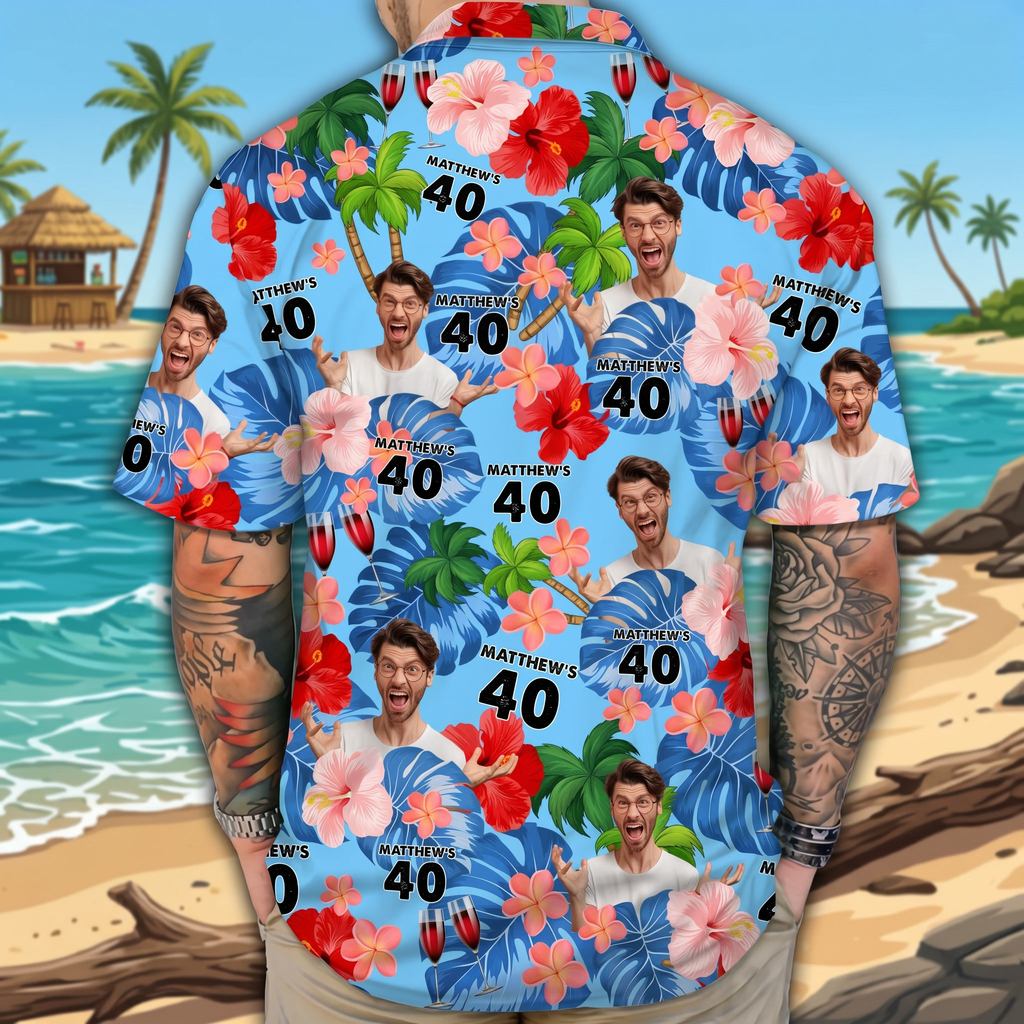 Custom Birthday Photo Tropical Style Hawaiian Shirt Summer Gift