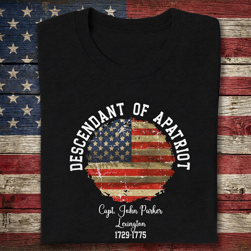 Custom Personalized Name Descendant Patriot T-Shirt — Patriotic Gift PA8YW