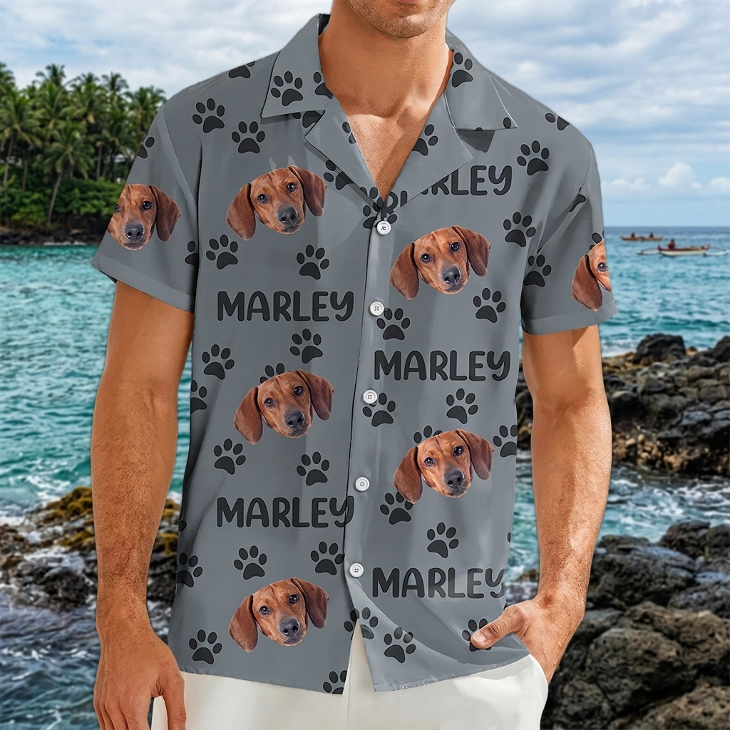 Custom Funny Pet Face Pattern Hawaiian Shirt — Gift for Dad 7ZFX3