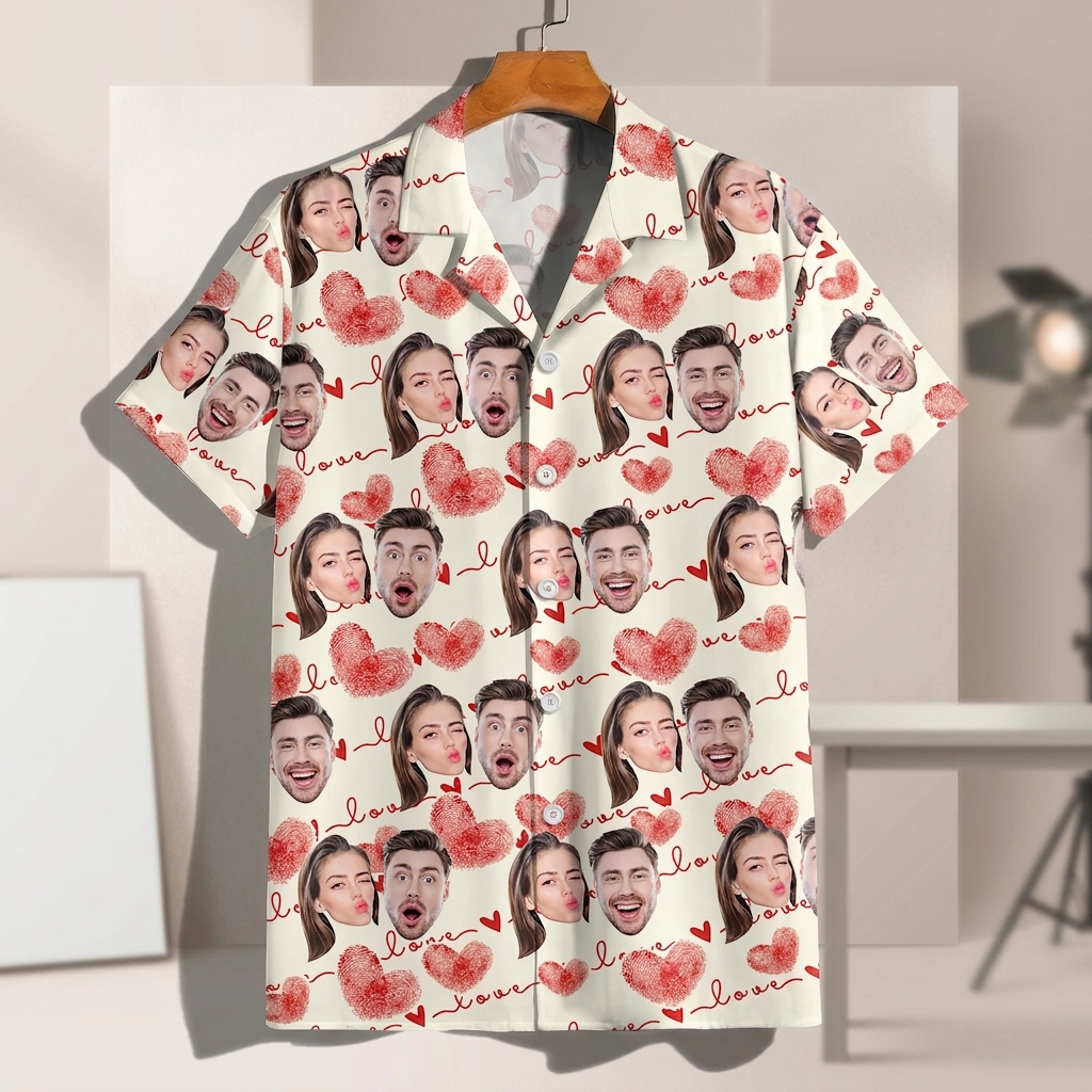 Custom Couple Heart Pattern Hawaii Hawaiian Shirt — Couple Gift K6CUR