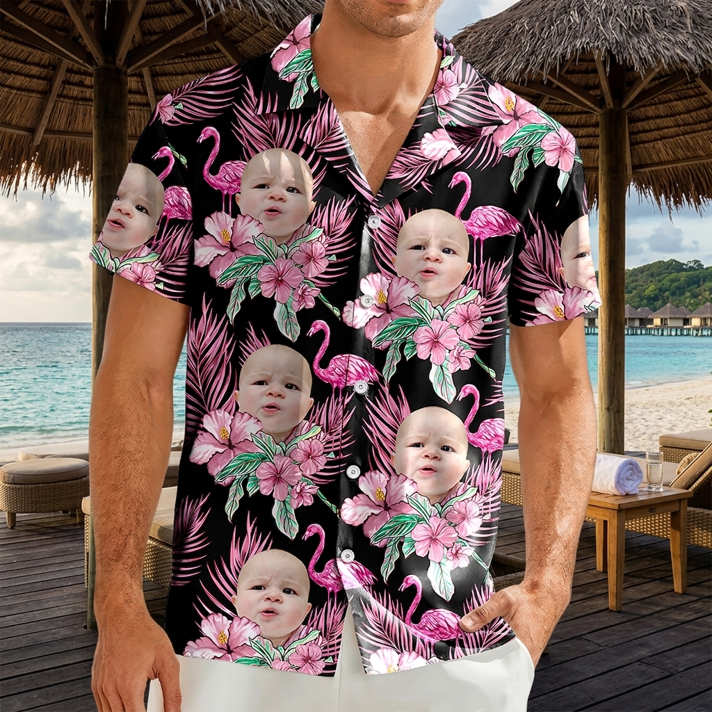 Custom Funny Photo Kid Flamingo Hawai Shirt Summer Gift, Family Gift