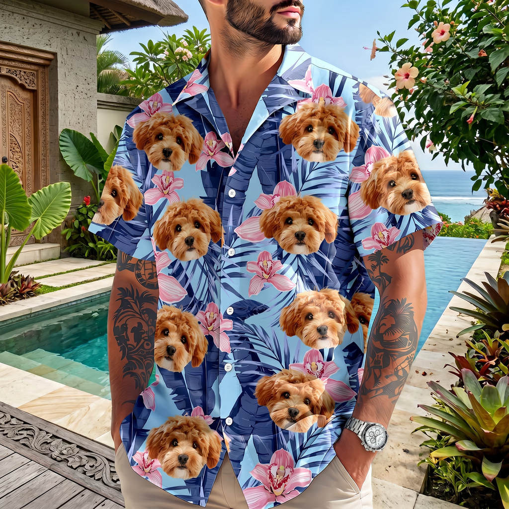 Custom Funny Face Dog Cat Hawaiian Shirt — Gift for Dad ZZW5W