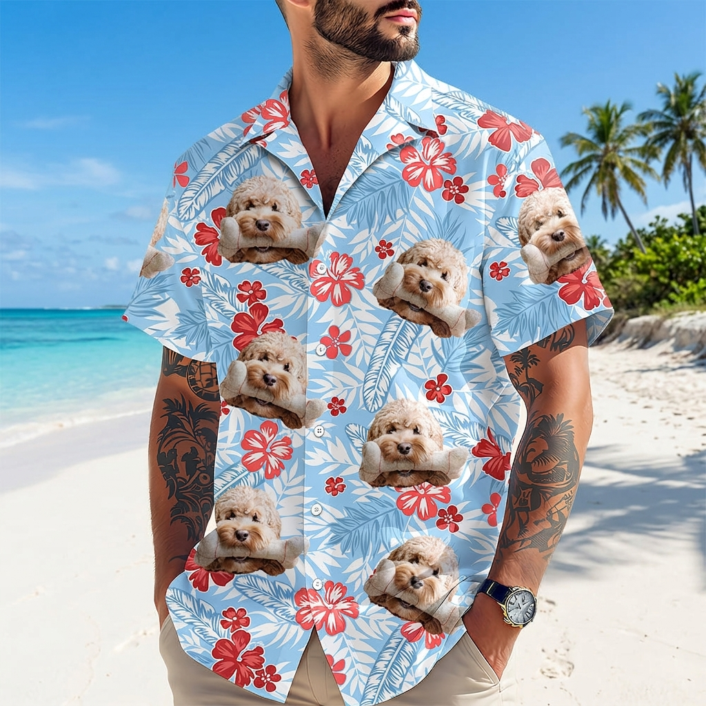 Custom Photo Funny Face Dog Family Hawaiian Shirt Summer Gift