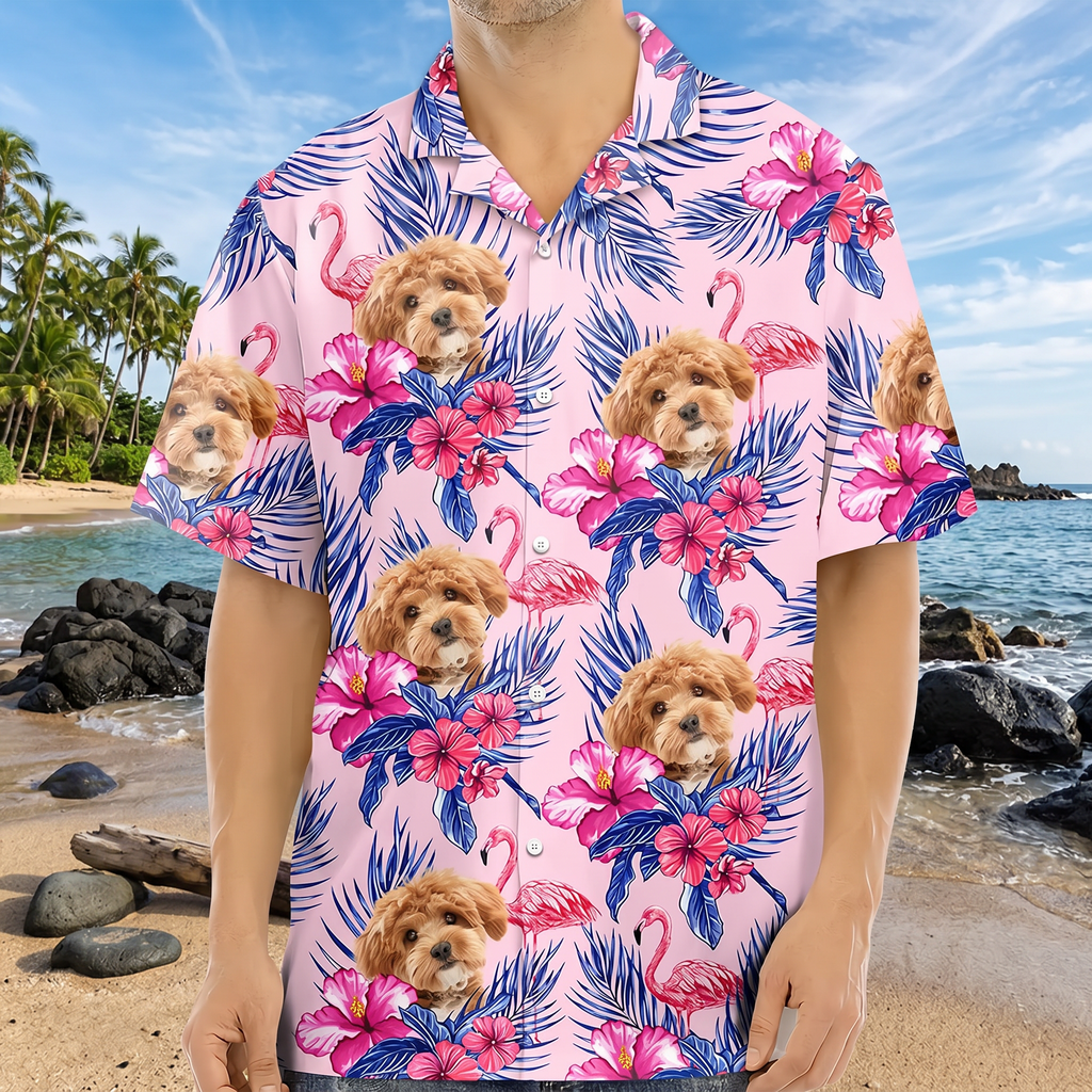 Custom Funny Photo Dog Flamingo Hawaiian Shirt