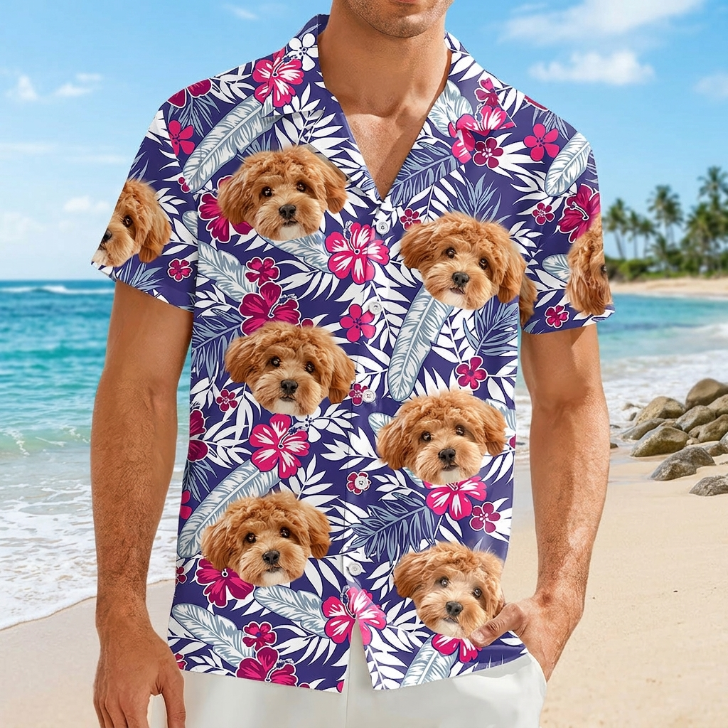 Custom Photo Funny Face Dog Family Hawaiian Shirt Summer Gift