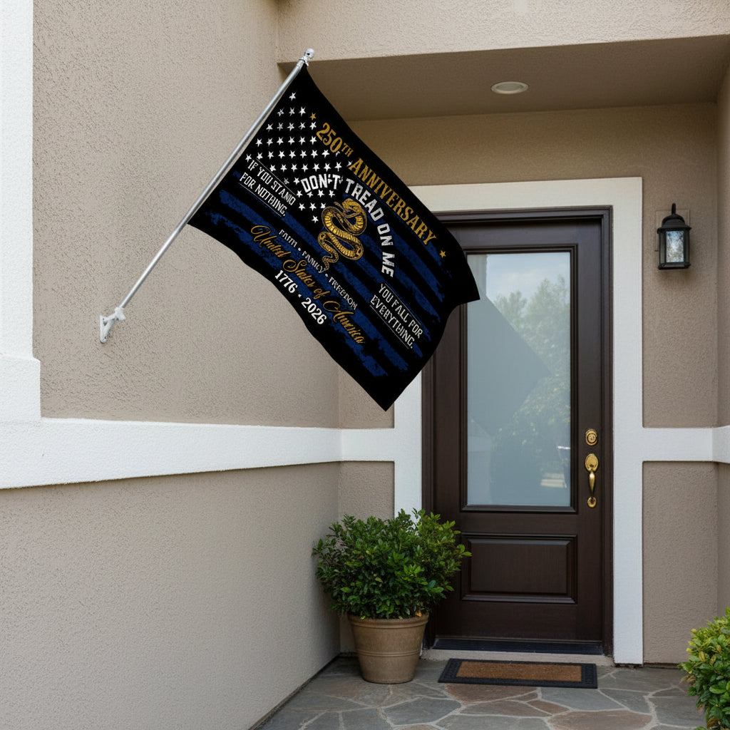 USA 250th Anniversary House Flag – Don't Tread On Me Patriotic Design