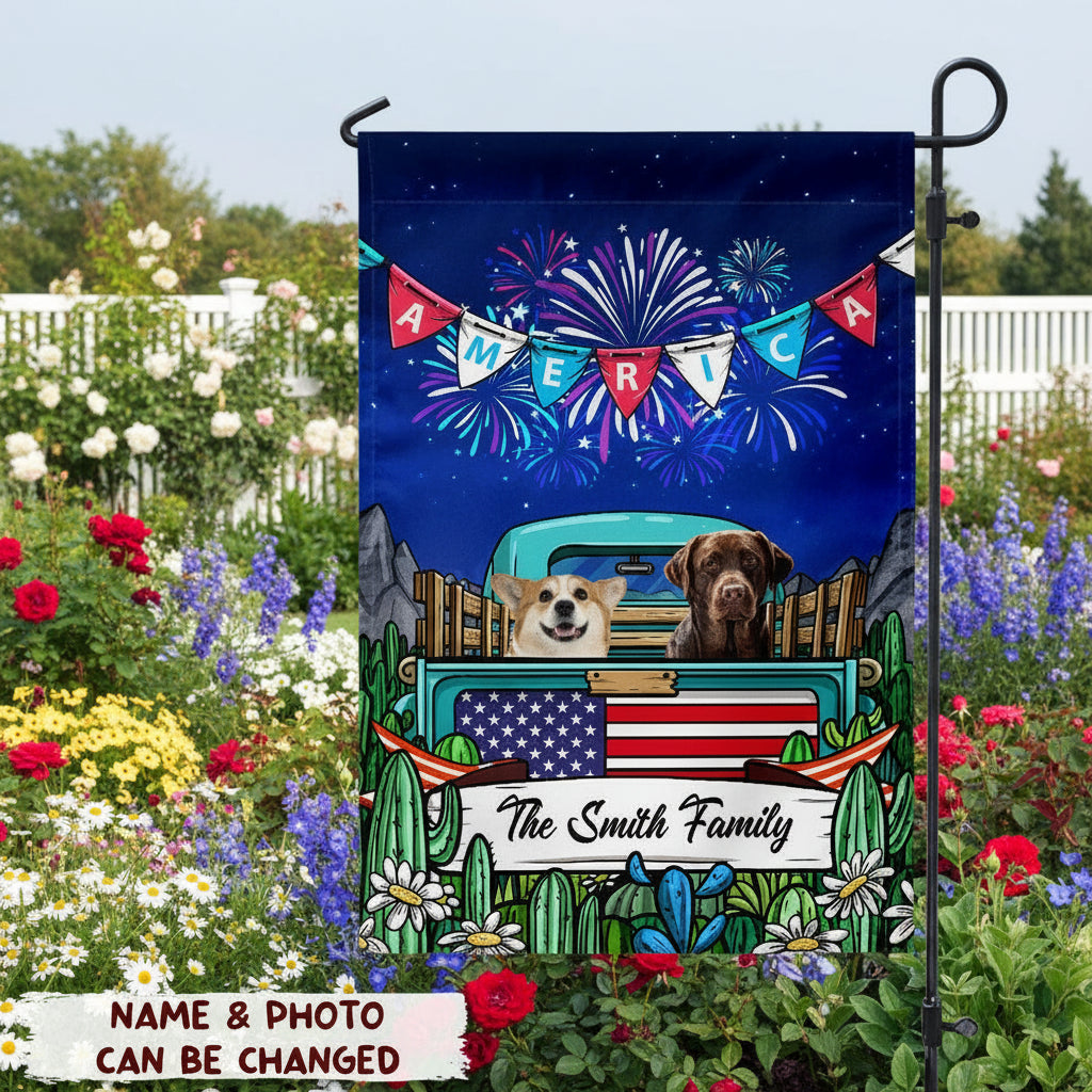 Custom Photo Happy Fourth Of July Dog Garden Flag Dog TA29 8