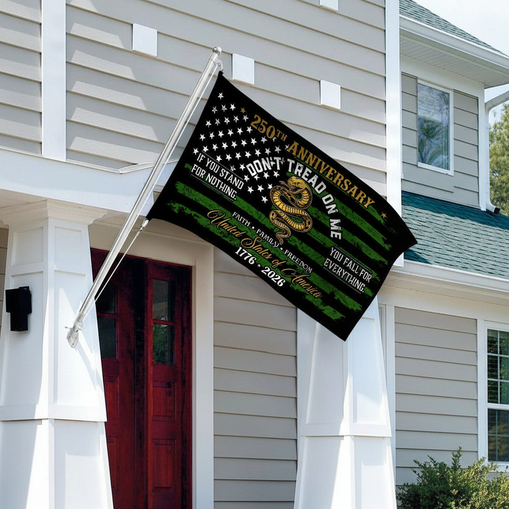 USA 250th Anniversary House Flag – Don't Tread On Me Patriotic Design