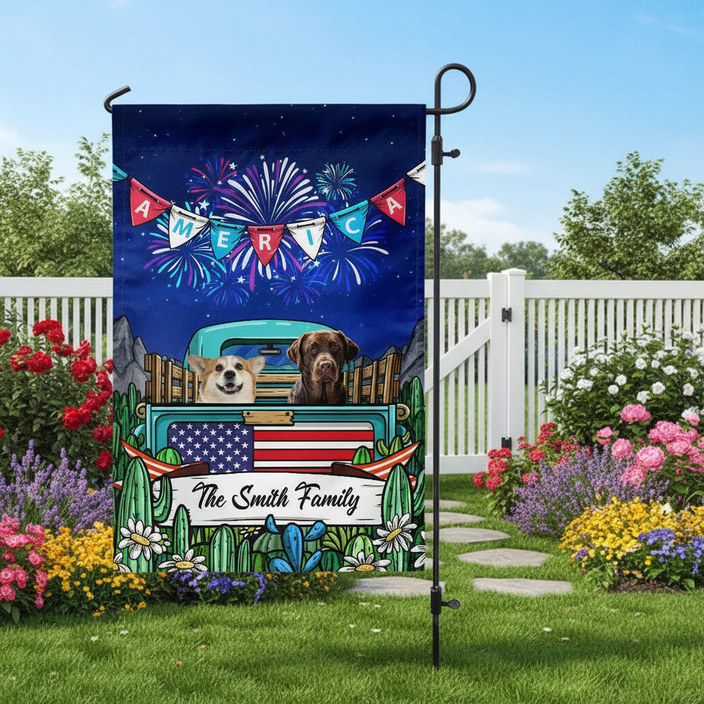 Custom Photo Happy Fourth Of July Dog Garden Flag Dog TA29 8