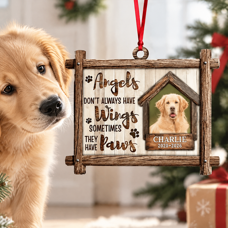 Custom Photo Upload Wood Ornament with Angels Have Paws Design AS56B