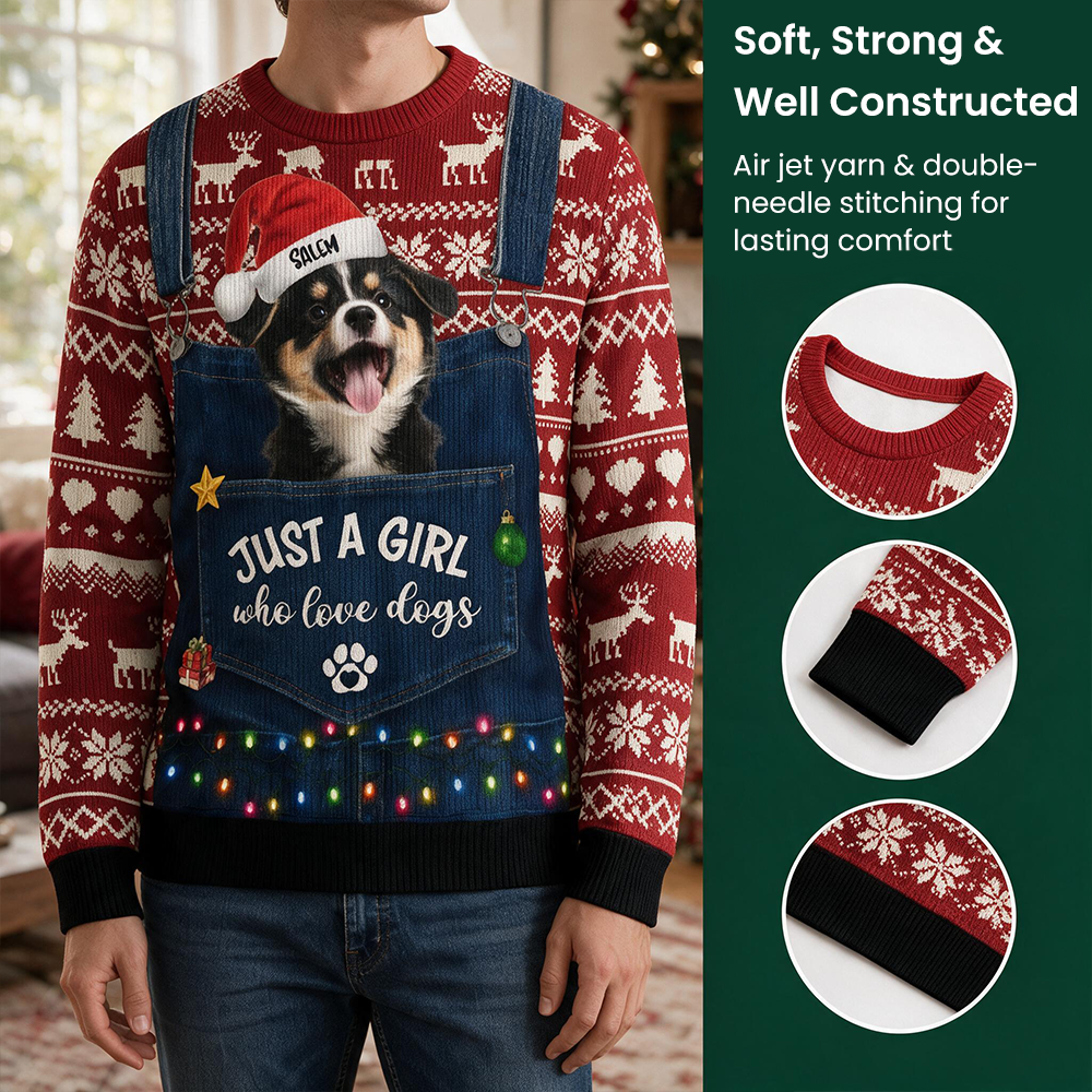 Custom Photo Upload Sweater Just A Girl Who Love Dogs Denim Pocket 65MFE
