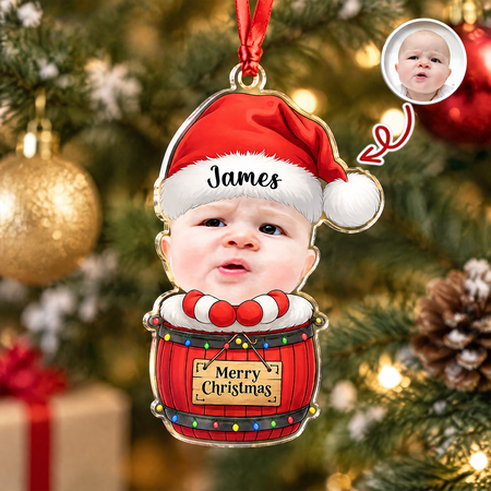 Custom Photo Acrylic Ornament with Santa Hat & Merry Christmas SS9CV
