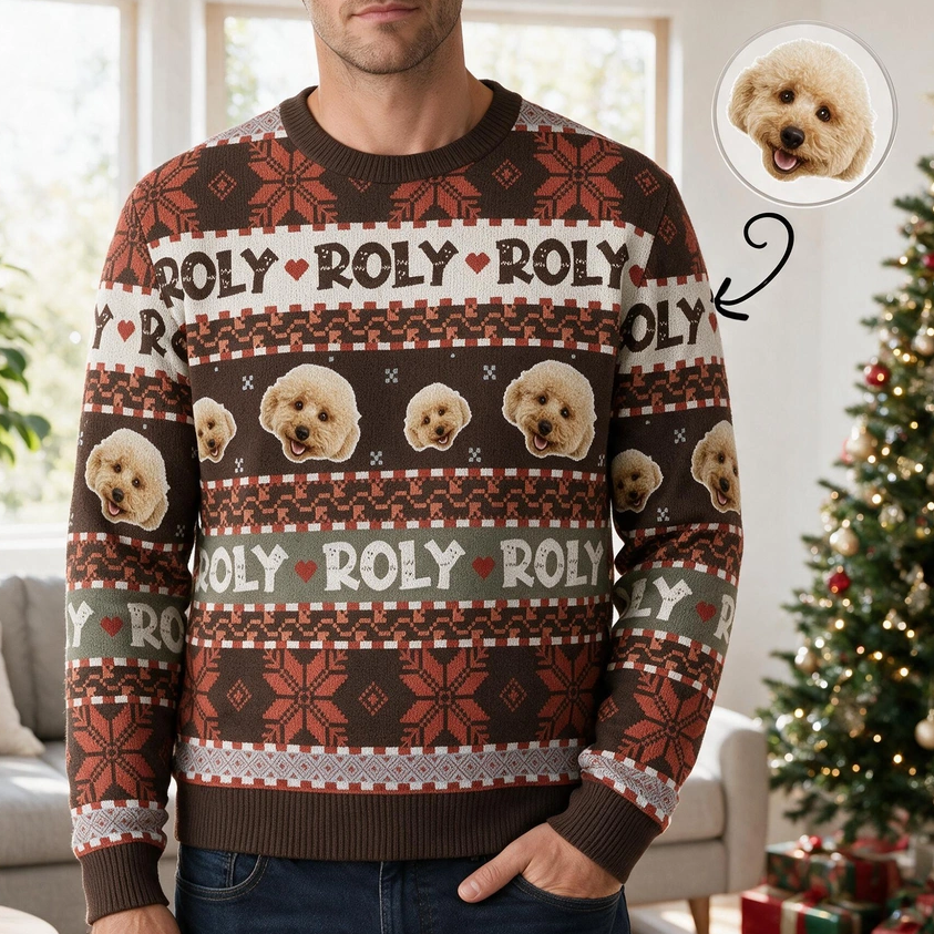 Custom Photo Upload Roly Poly Dog Ugly Christmas Sweater S5SPG