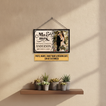 Custom Photo Wedding Married Couple Mr & Mrs Custom Wood Rectangle Sign, Gifts For Wedding, Anniversary, Birthday BQ3HA