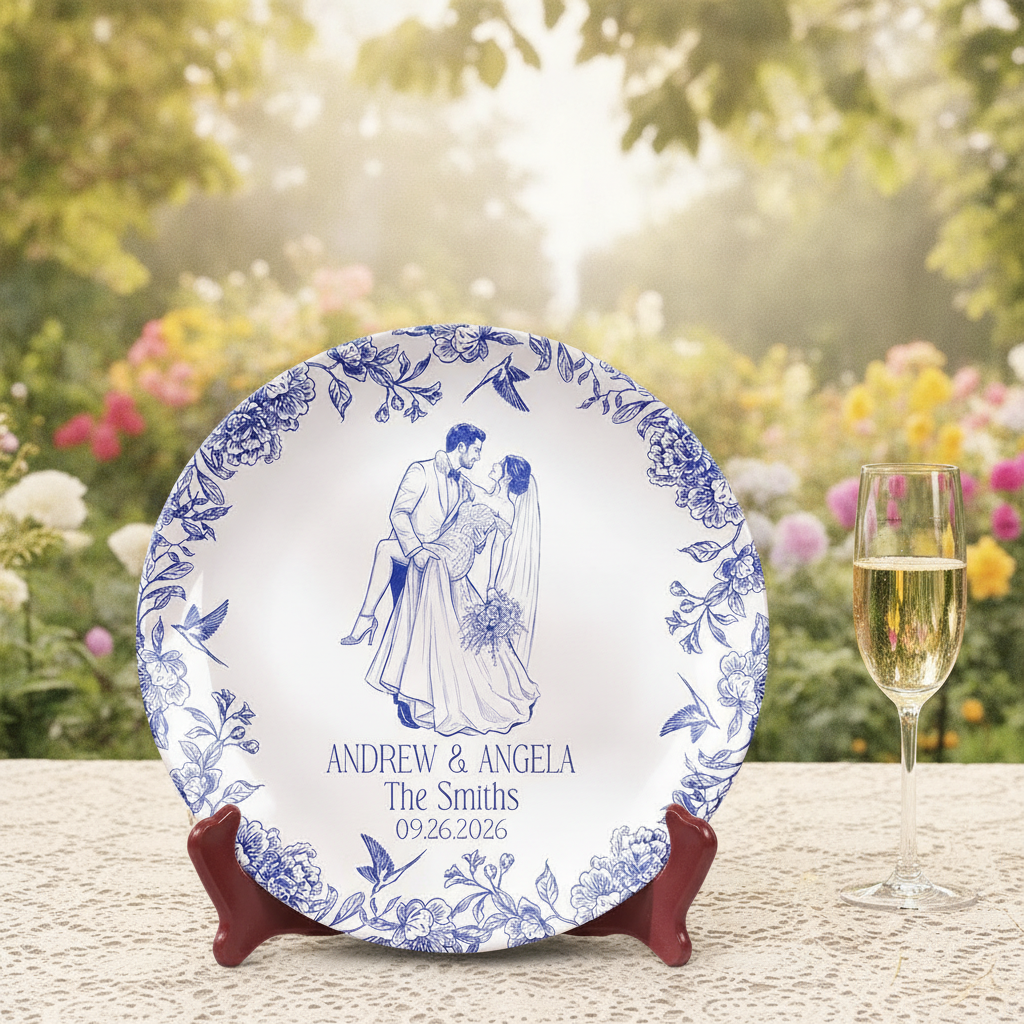 Custom Photo Couples Wedding Engaged Bachelor Party - Personalized Ceramic Plate E1Q30