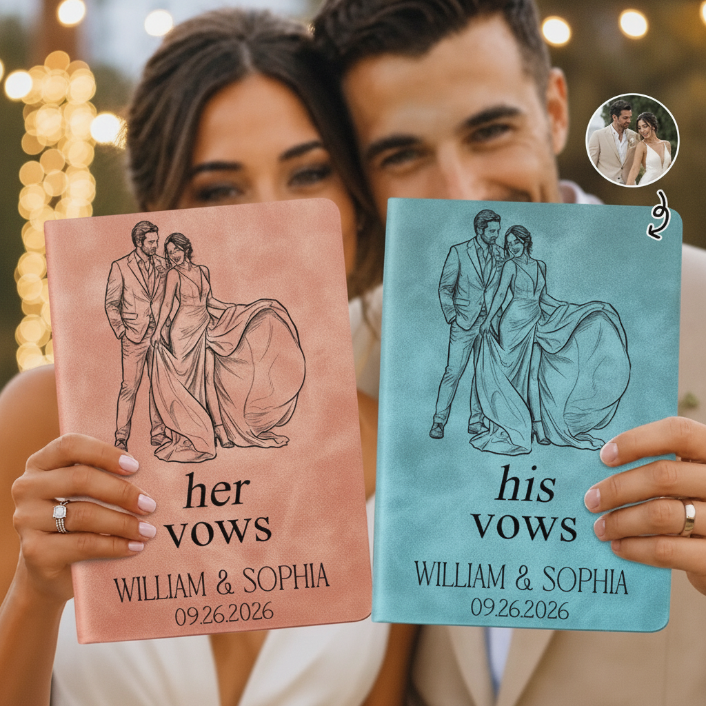Custom Photo Couples Wedding Engaged Bachelor Party - Personalized Leather Journal TJKDS