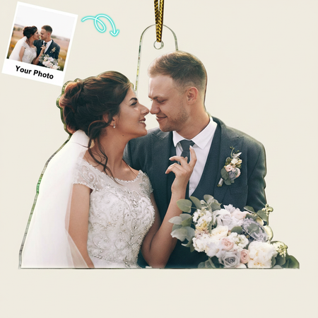 Custom Photo Our First Christmas Married - Gift For Couple, Bride, Groom, Engaged People - Personalized Acrylic Photo Ornament M0YHY
