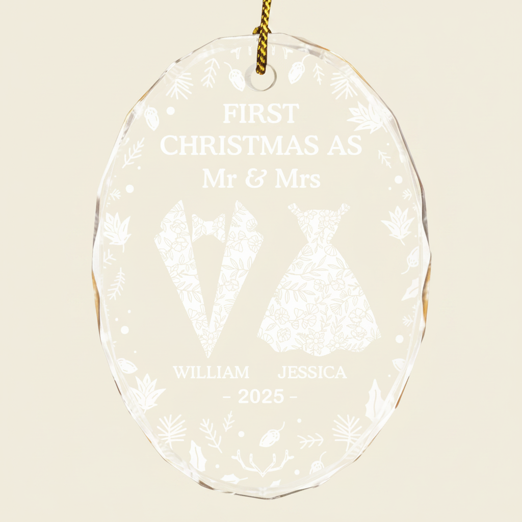 First Christmas As Mr & Mrs - Personalized Oval Glass Ornament 3TSFG